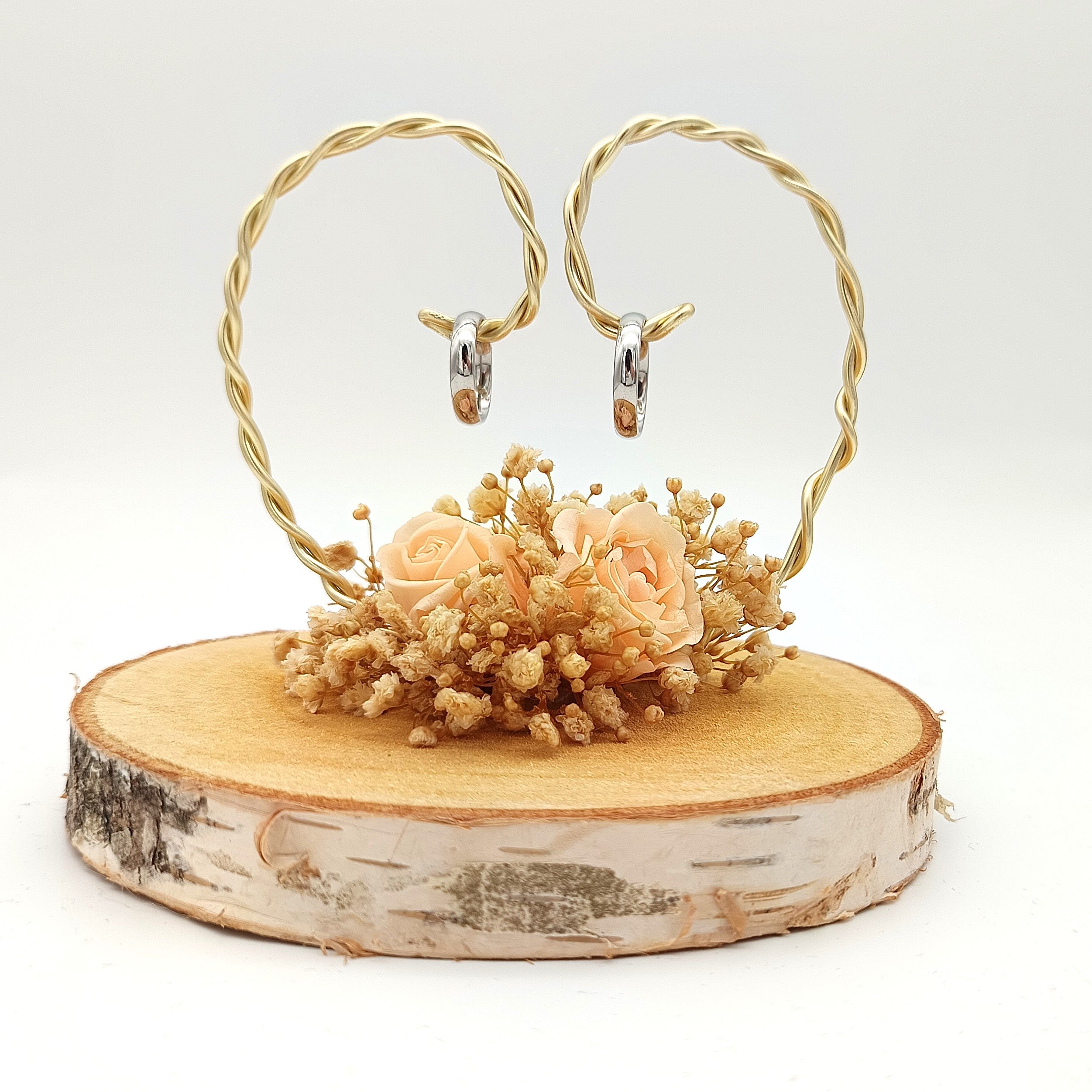MINI Herz-Ringhalter mit Rosen und Schleierkraut, pfirsichfarben