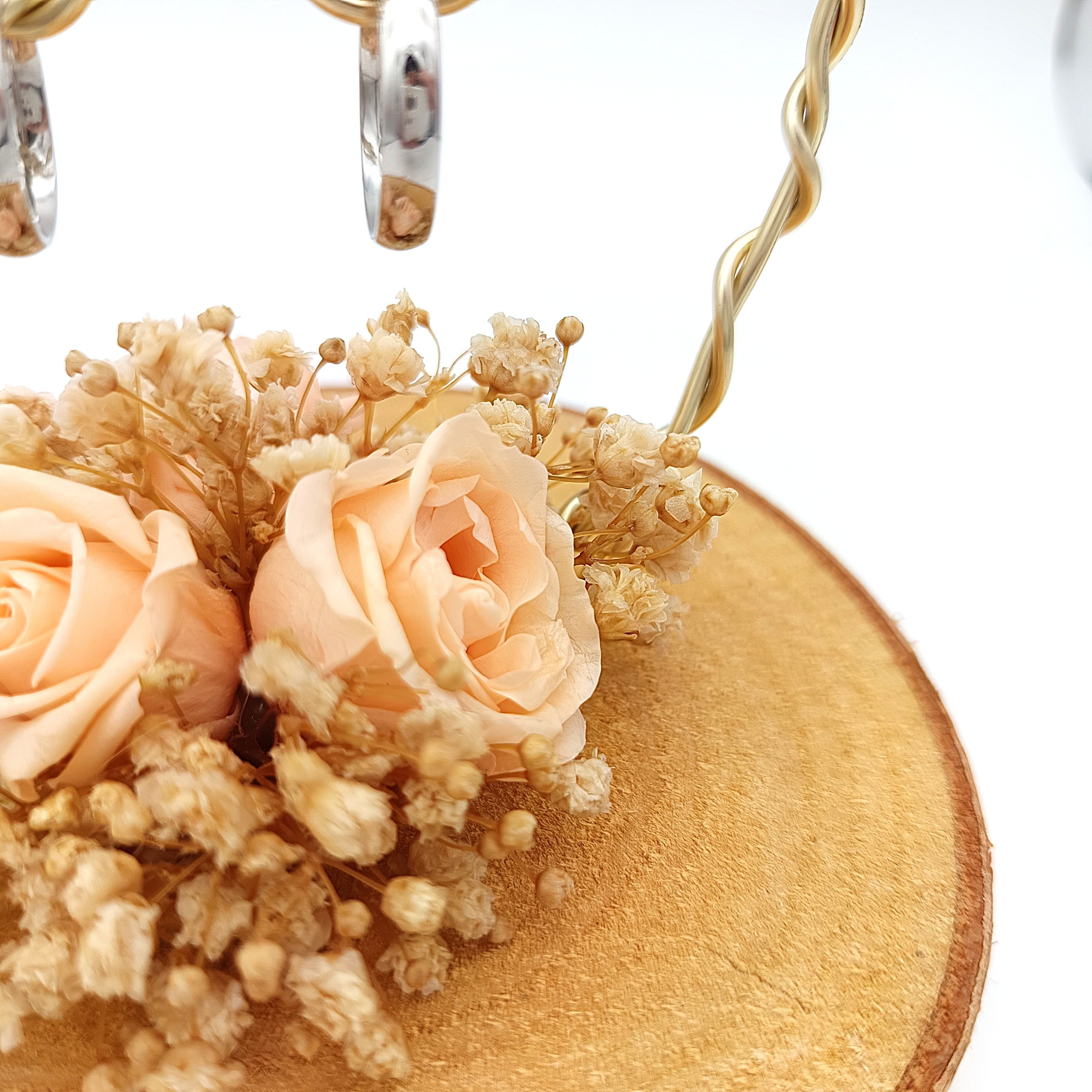 MINI Herz-Ringhalter mit Rosen und Schleierkraut, pfirsichfarben