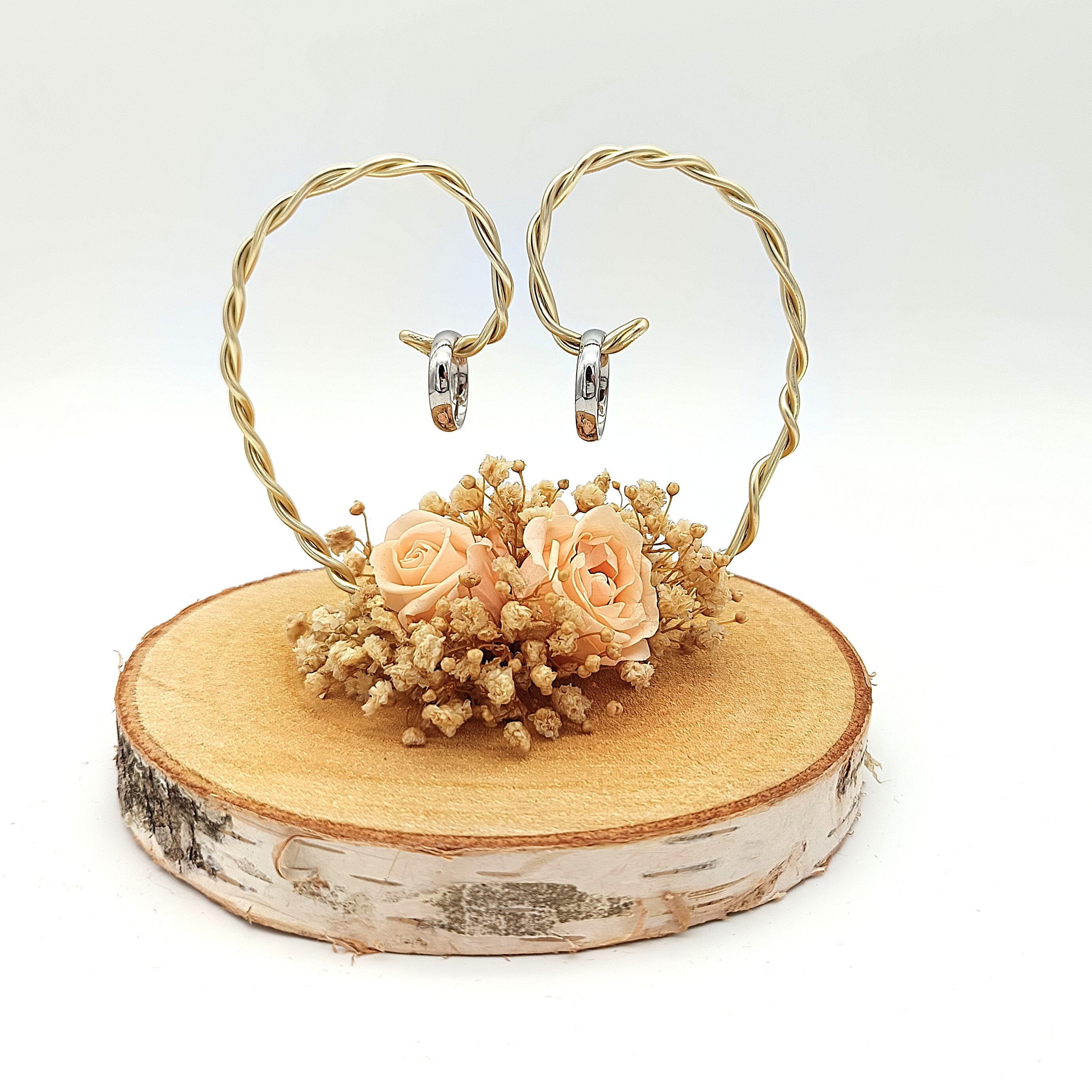 MINI Herz-Ringhalter mit Rosen und Schleierkraut, pfirsichfarben