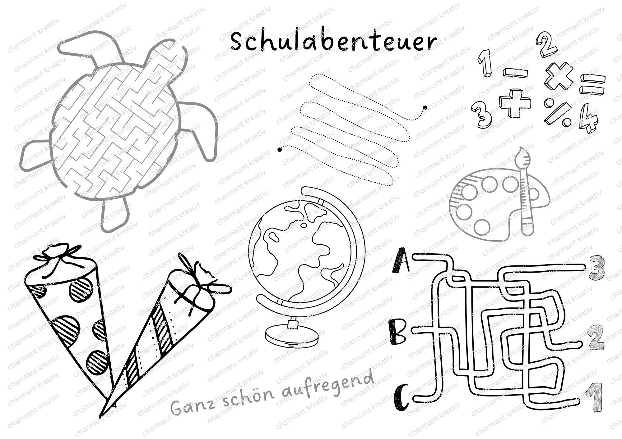 Einschulung Beschäftigung SET – Malvorlagen & Rätsel Druckvorlage | Sofort-Download PDF