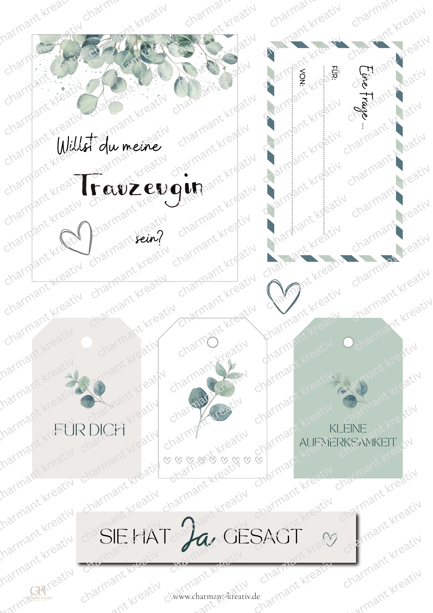 Digitale Datei - SET- Trauzeugin fragen: „Willst du meine Trauzeugin sein?“ | Eukalyptus