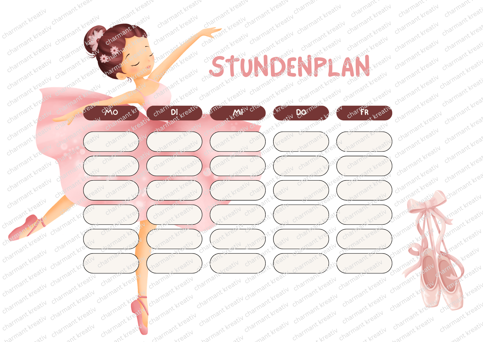 Stundenplan Kinder A4 | Ballerina | Druckdatei zum Ausdrucken | Schule