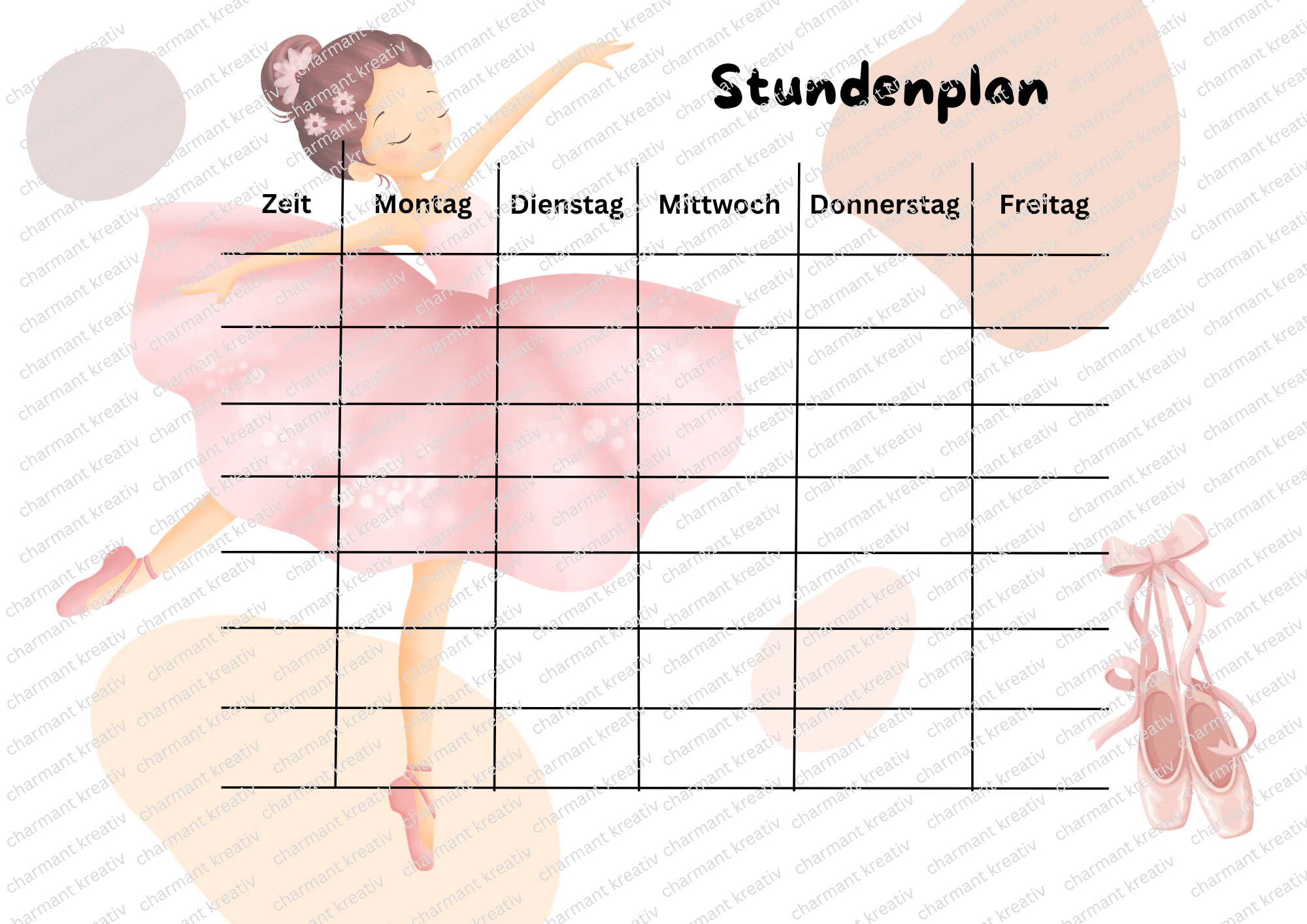 Stundenplan Kinder A4 | Ballerina | Druckdatei zum Ausdrucken | Schule