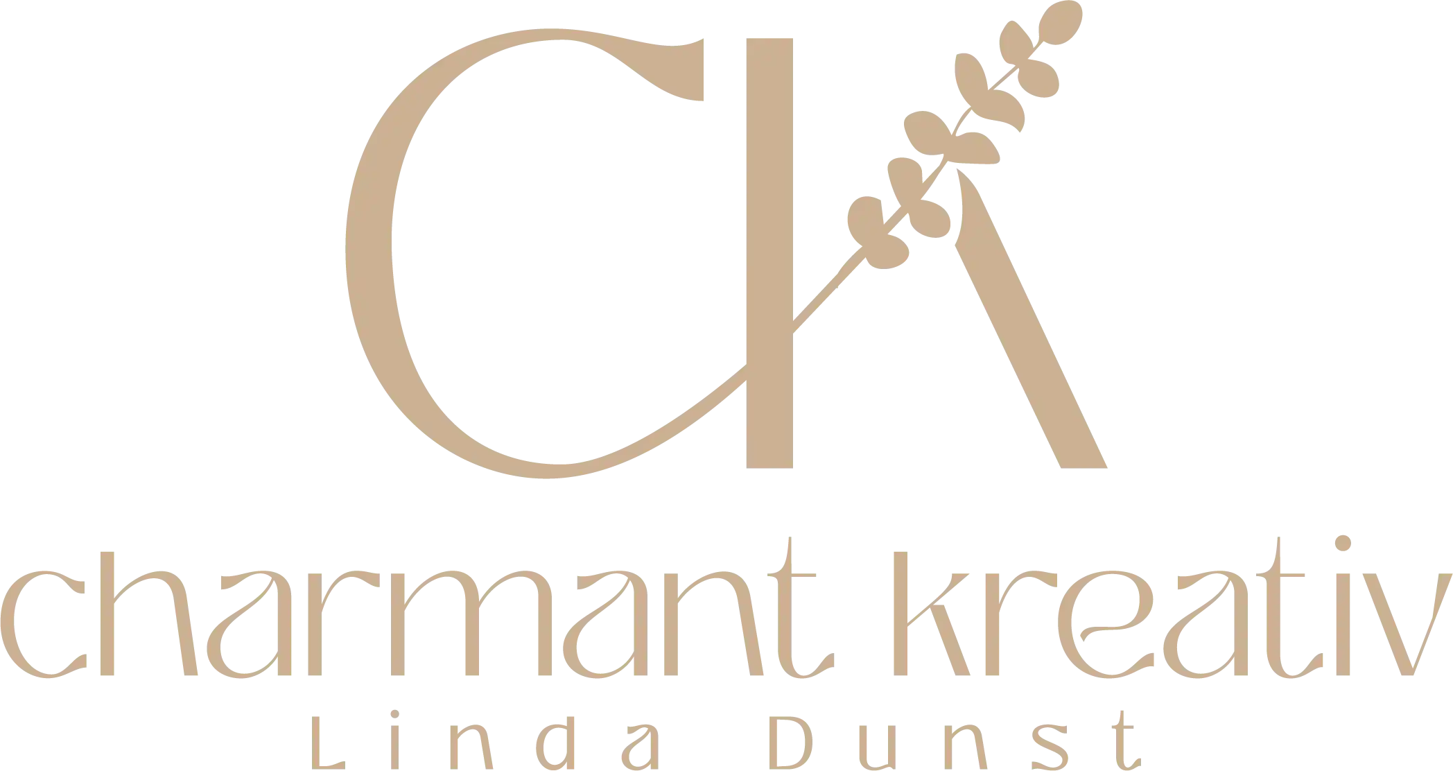Logo charmant kreativ mit CK-Monogramm und Zweig in Beige