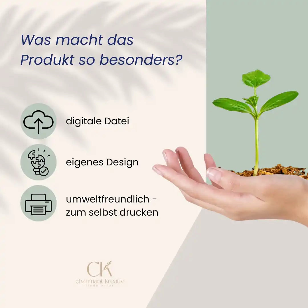 Hand hält junge Pflanze in Erde, umweltfreundlich, eigenes Design, digitale Datei