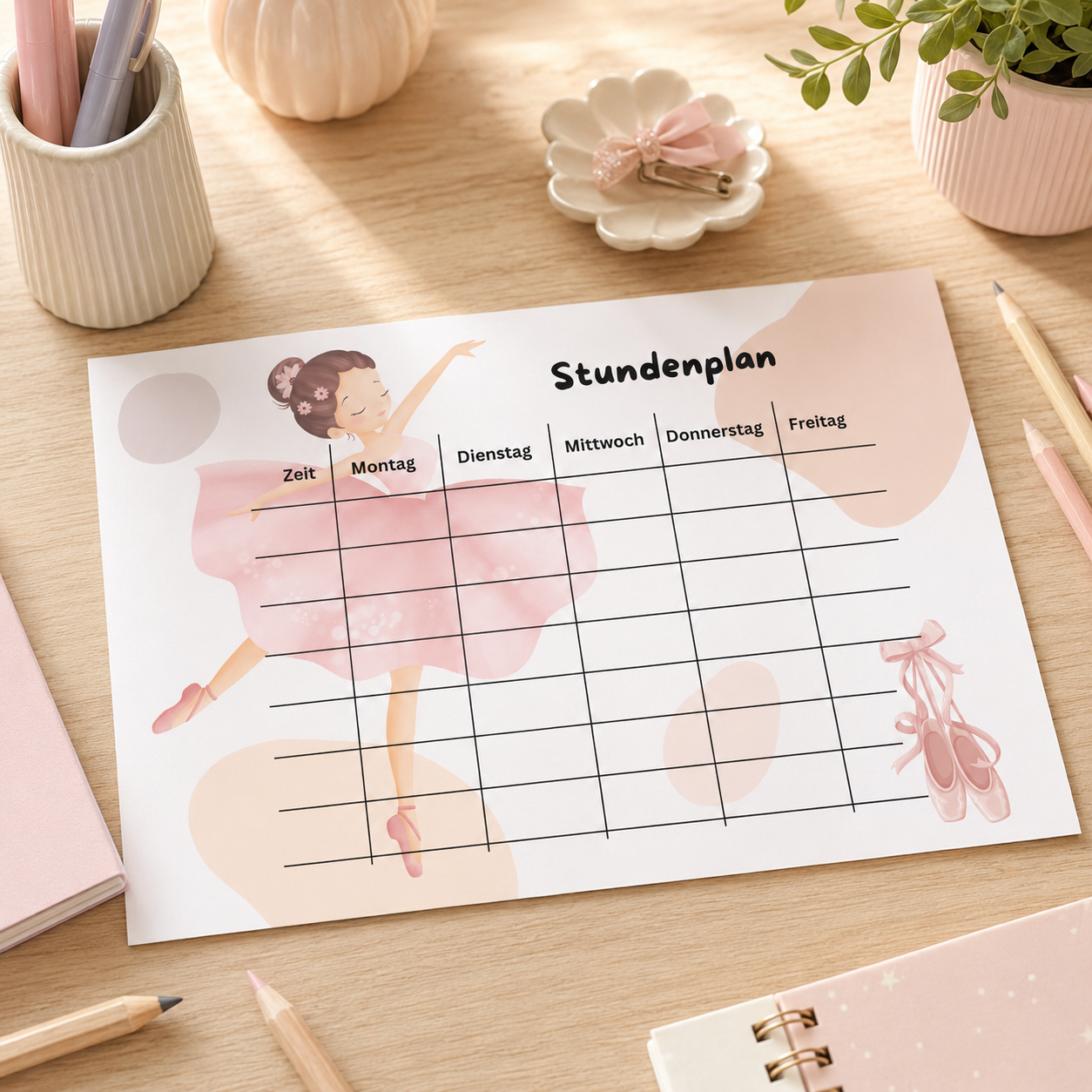 Stundenplan Kinder A4 | Ballerina | Druckdatei zum Ausdrucken | Schule