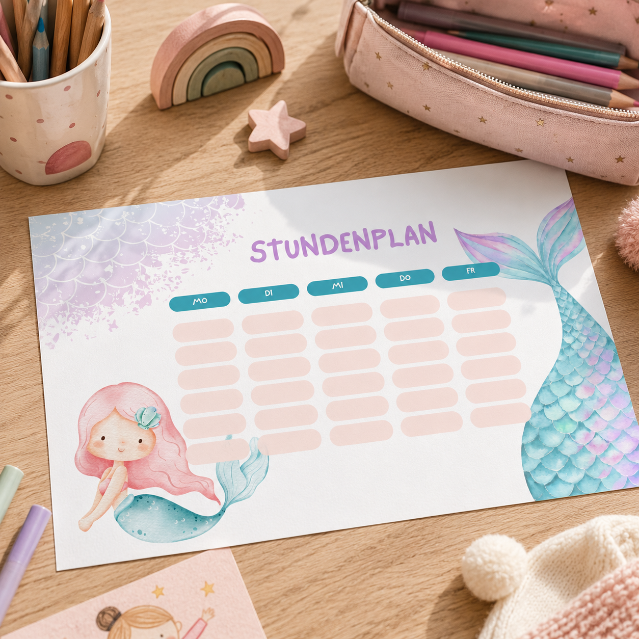 Stundenplan Kinder A4 | Meerjungfrau | Druckdatei zum Ausdrucken | Schule