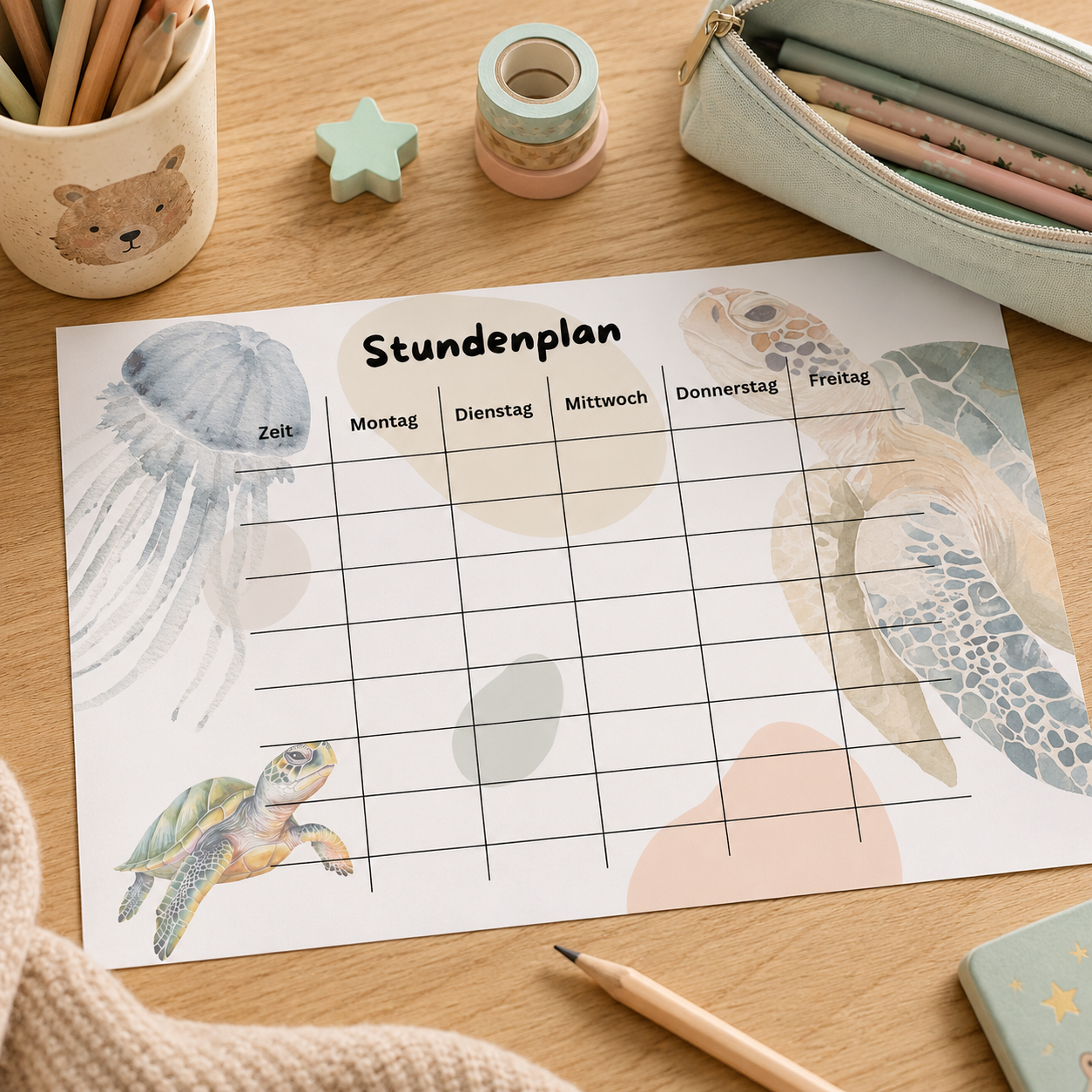 Stundenplan Kinder A4 | Ozean Meeresschildkröte | Druckdatei zum Ausdrucken | Schule