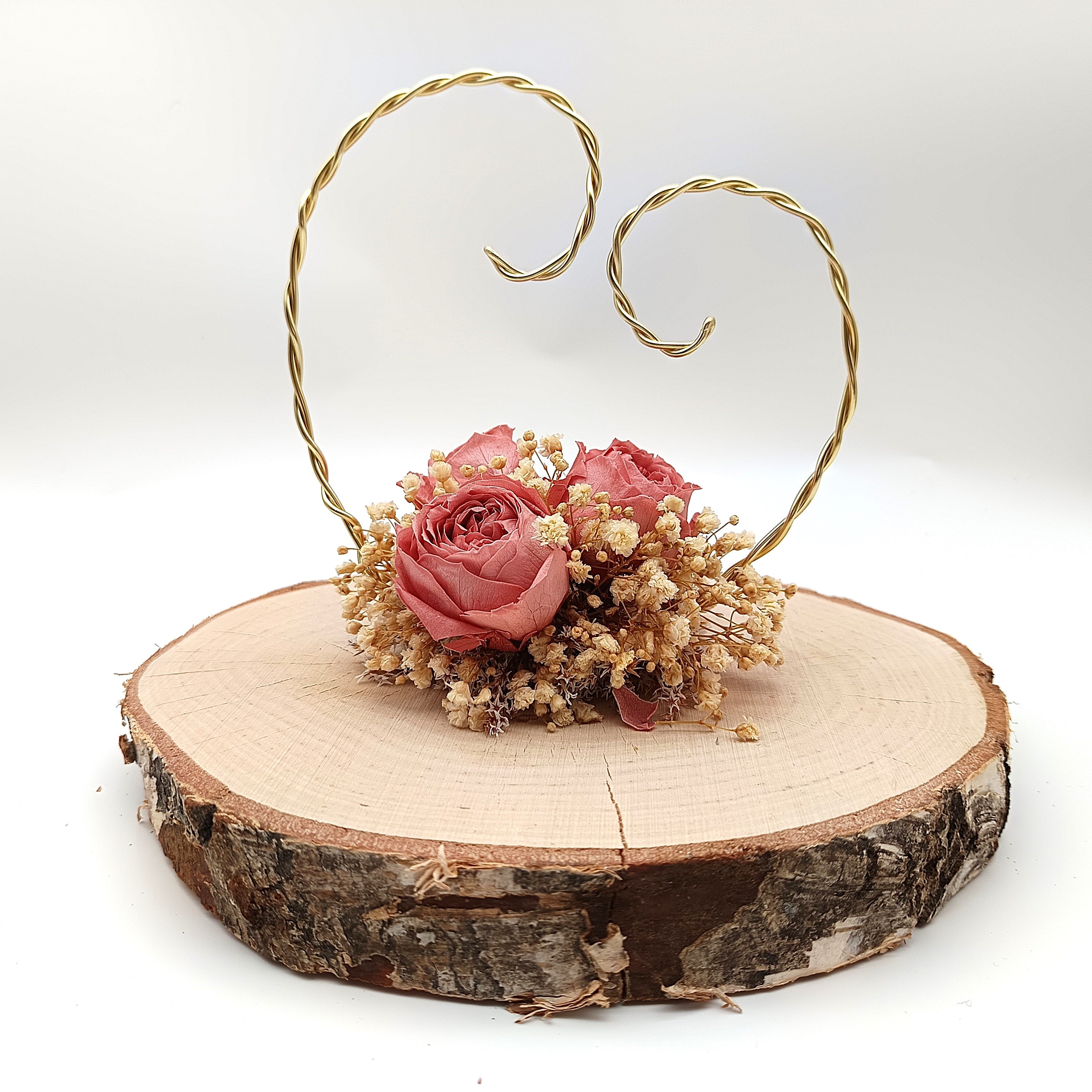 CHARMANT Herz-Ringhalter rose-blush mit Rosen und Schleierkraut | Hochzeit Ringkissen