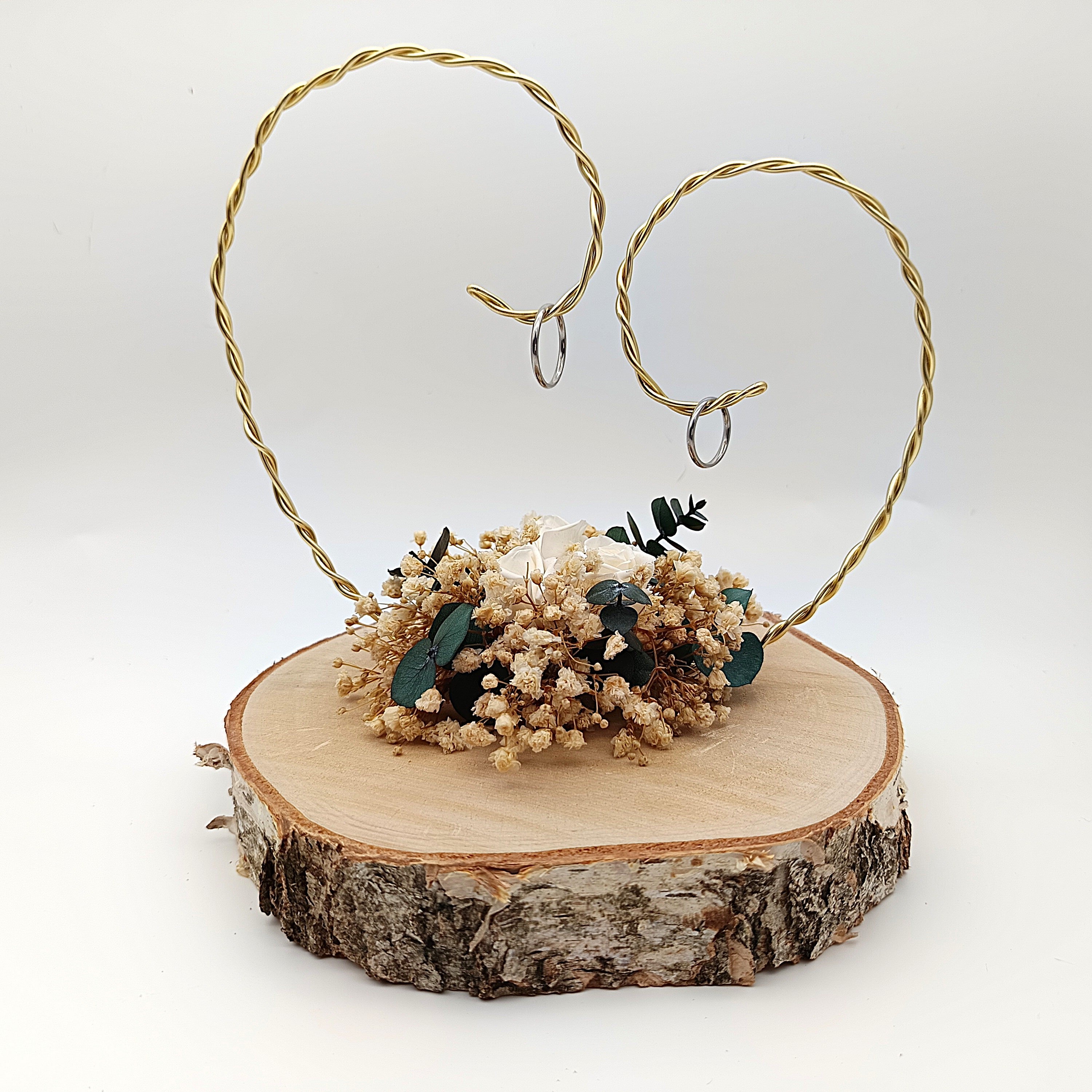 Ringhalter Hochzeit Herz mit Eukalyptus und Schleierkraut für Eheringe