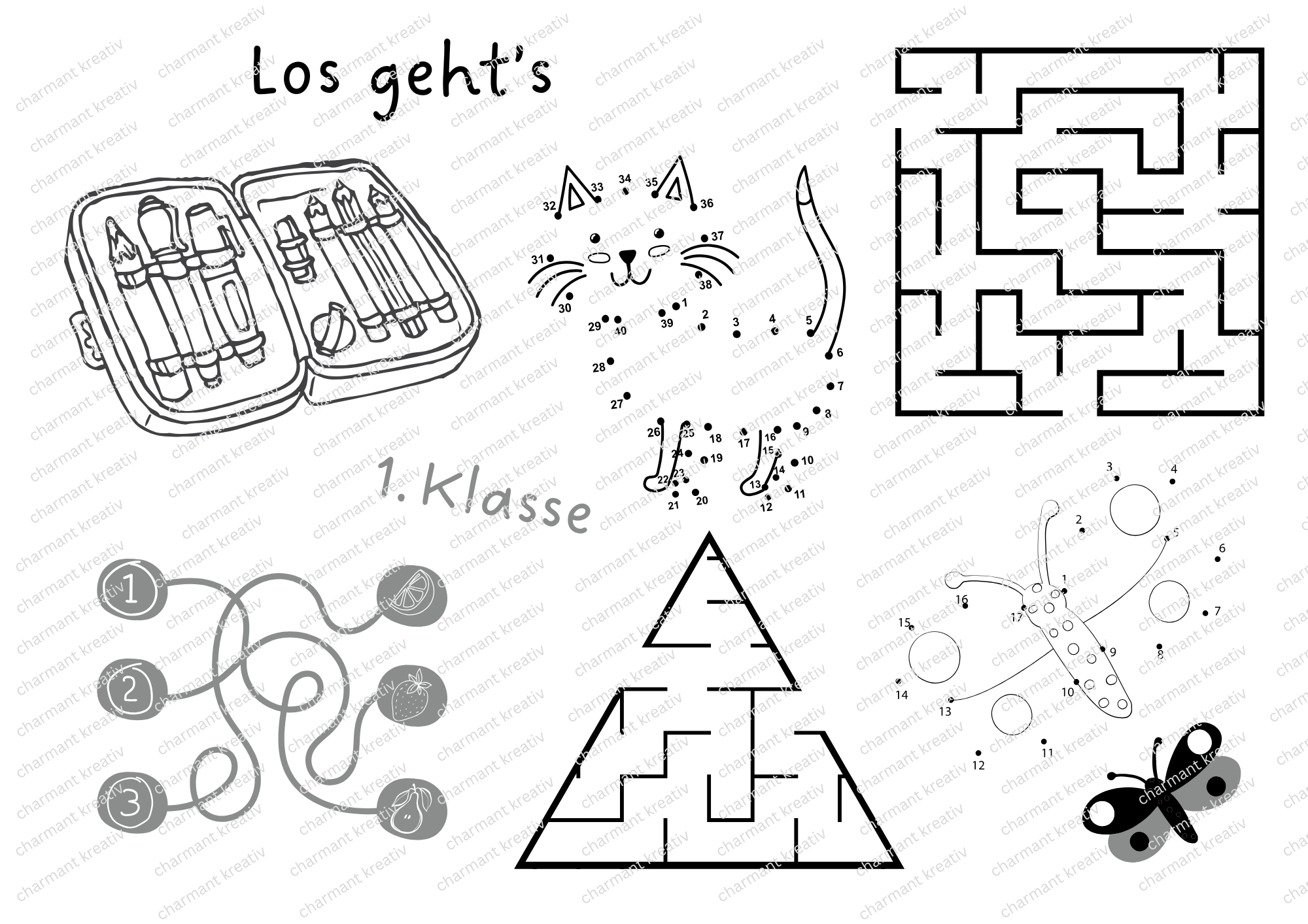 Einschulung Beschäftigung SET – Malvorlagen & Rätsel Druckvorlage | Sofort-Download PDF