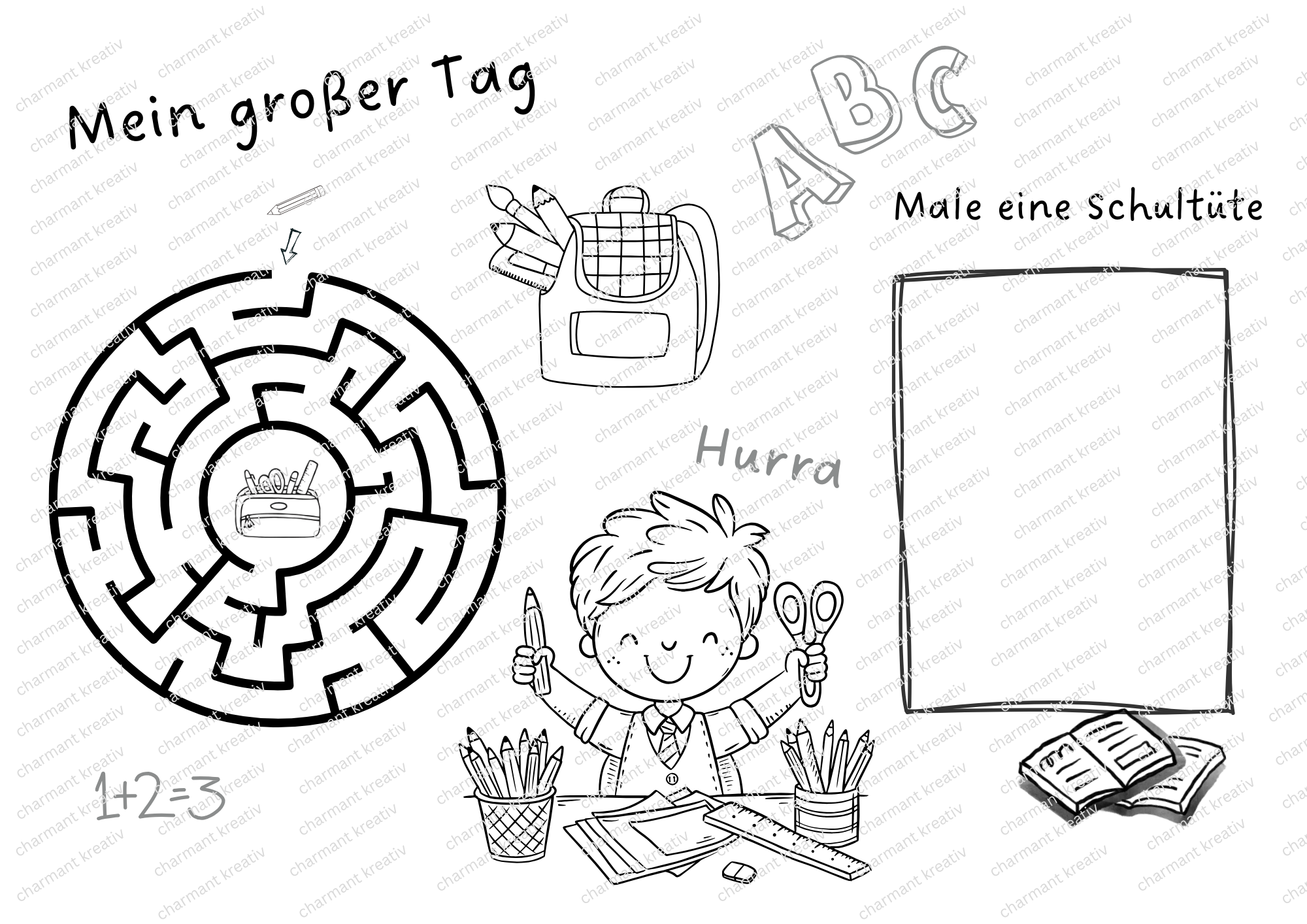 Einschulung Beschäftigung SET – Malvorlagen & Rätsel Druckvorlage | Sofort-Download PDF
