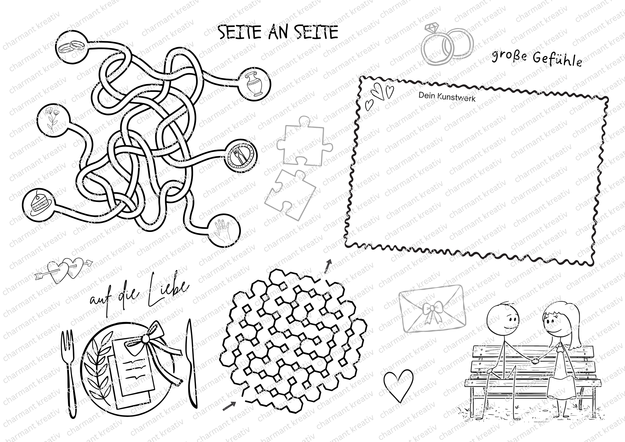Kinder Beschäftigung Hochzeit SET – Malvorlagen & Rätsel als Druckvorlage zum Sofort-Download