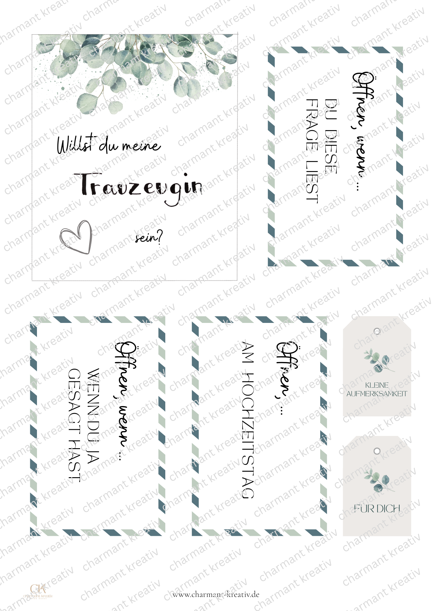 Digitale Datei - SET- Trauzeugin fragen: „Willst du meine Trauzeugin sein?“ | Eukalyptus