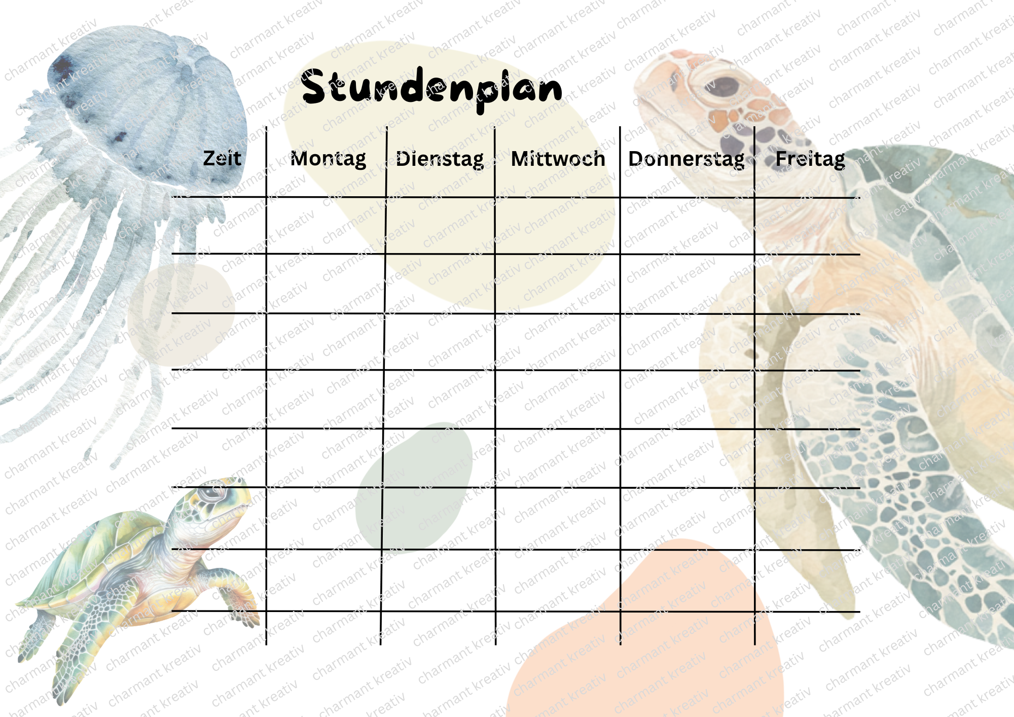 Stundenplan Kinder A4 | Ozean Meeresschildkröte | Druckdatei zum Ausdrucken | Schule