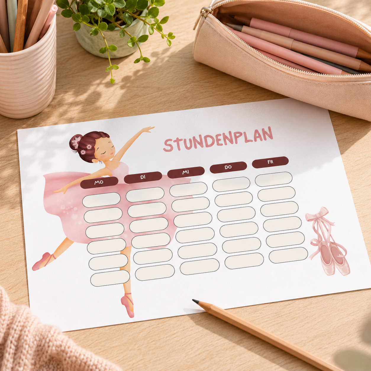 Stundenplan Kinder A4 | Ballerina | Druckdatei zum Ausdrucken | Schule